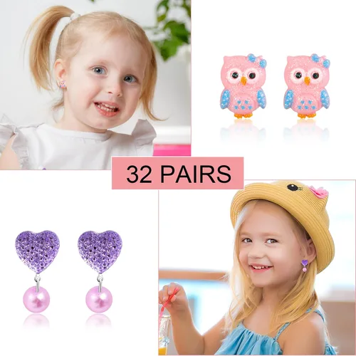 Miniatura 5 de Kids Clip On Earrings for Girls 2532 Pairs Hypoallergenic Clips Earrings for Girls Toy Earrings Princess Play Jewelry Party Favor
