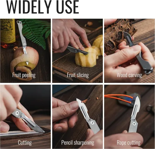 Miniatura 3 de KeyUnity KK01 Cuchillo plegable de titanio, cuchillo de bolsillo EDC con hoja reemplazable #24, para caza al aire libre, campamento, pesca