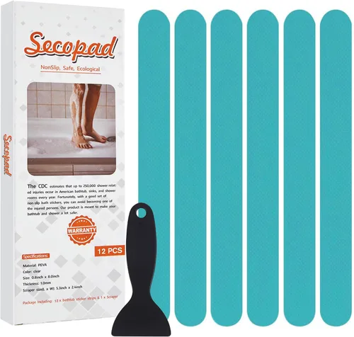 Miniatura 10 de Secopad Calcomanías de ducha antideslizantes originales para bañera y ducha, tiras de seguridad adhesivas fuertes con raspador, ideal para familias
