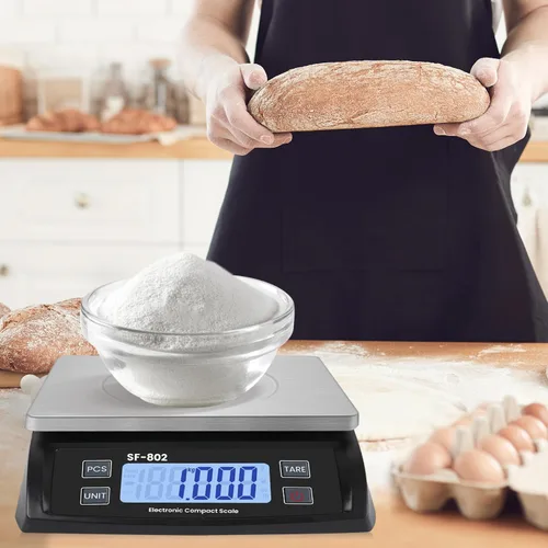 Miniatura 7 de Gran báscula digital de cocina 30kg/66lb báscula de alimentos para hornear y cocinar báscula de pan de acero inoxidable con pantalla LCD escalas