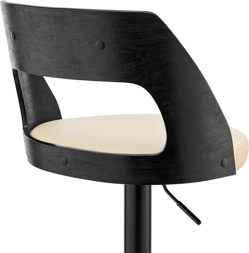 Miniatura 9 de Armen Living Paulo Taburete giratorio ajustable de piel sintética y madera negra con base negra Crema/Negro