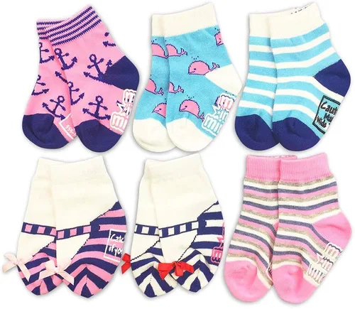 Cute Girl - Juego de 6 pares de calcetines para bebé, diseño náutico, preppy orgánico, recién nacido
