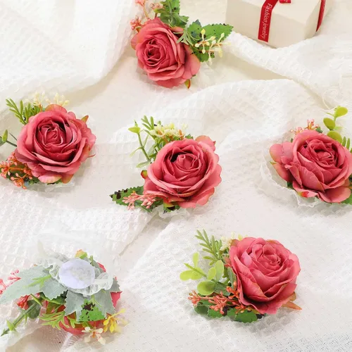 Miniatura 6 de Sherr Juego de 20 ramilletes de rosas y boutonniere, ramillete de muñeca de flores, pulsera de pulsera para novio y hombre, boutonniere de boda