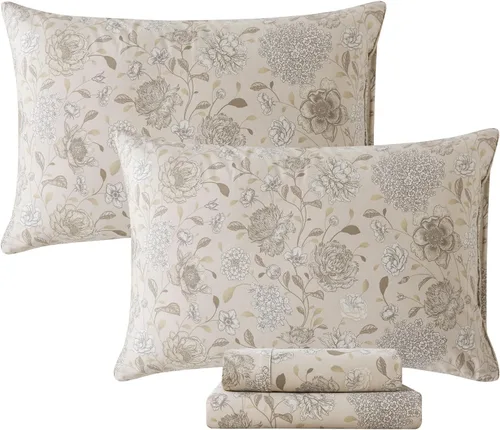 Miniatura 20 de FADFAY Juego de sábanas de cama tamaño King 100% algodón, color verde salvia, patrón floral de rosas rojas de campo francés, ropa de cama de lujo