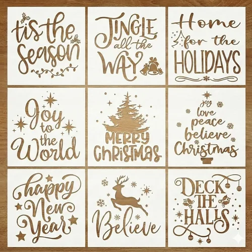 Juego de 9 plantillas navideñas para pintar sobre madera, plantillas artísticas para dibujar, letreros, arte de pared, lienzo, tela, plantillas para