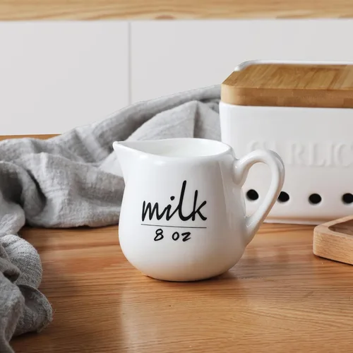 Miniatura 8 de Jarra de crema con asa, recipiente de cerámica para leche, café, salsa, apto para microondas, blanco (12 onzas, juego/1)