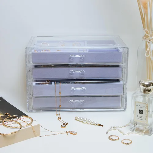 Miniatura 5 de The TopCherry Organizador de joyas de acrílico con 4 cajones, organizador de aretes, caja de joyería transparente, anillos, collares, pulseras