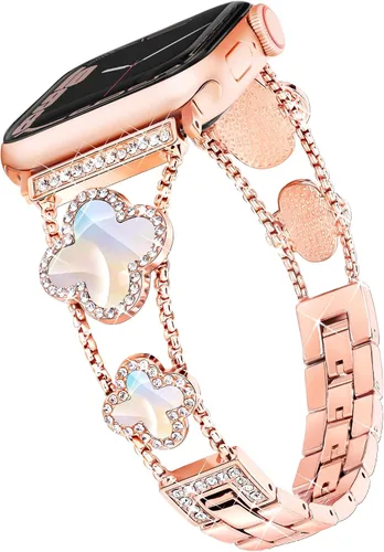 Miniatura 19 de wipalor Correa de trébol de cuatro hojas para Apple Watch para mujer de 42mm 41mm 40mm 38mm, correas delgadas iWatch para mujer, correas metálicas