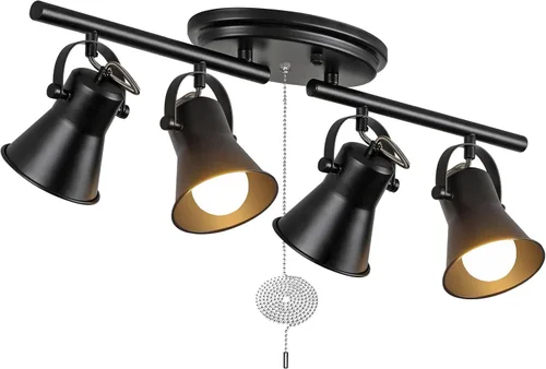 Miniatura 10 de Iluminación de pista de 3 luces con cadena de tracción, lámpara de techo ajustable negra, accesorios de iluminación de pista giratoria para cocina