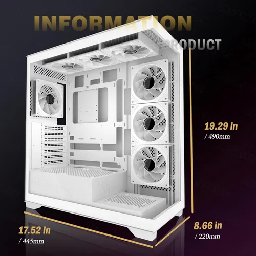 Miniatura 2 de ATX - Carcasa para PC con 7 ventiladores PWM ARGB preinstalados, carcasa de computadora de torre media con vidrio templado dual de visión completa