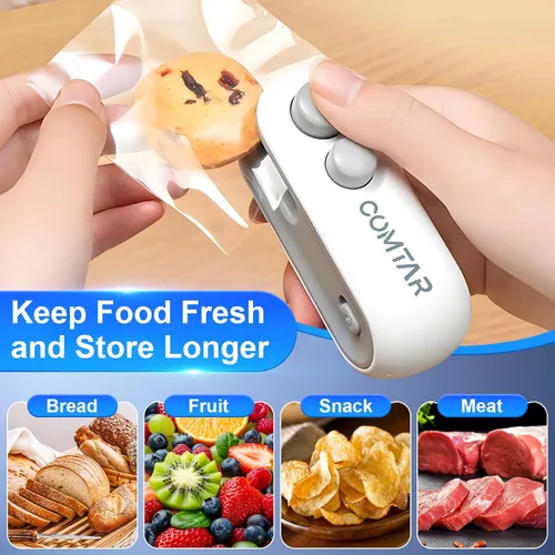 Miniatura 8 de Sellador de bolsas de chips recargable 2 en 1 con cortador, máquina portátil de sellado térmico USB C para chips, herramienta de sellado térmico