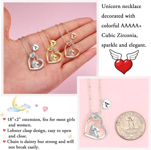 Miniatura 6 de Hidepoo Collar de unicornio para niñas Collar de unicornio chapado en oro de 14 quilates, oro rosa, oro blanco, circonita cúbica, collar