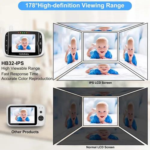 Miniatura 7 de HelloBaby Monitor de video para bebés con cámara y audio, pantalla LCD de 3.2 pulgadas, visión nocturna infrarroja, audio bidireccional y monitoreo