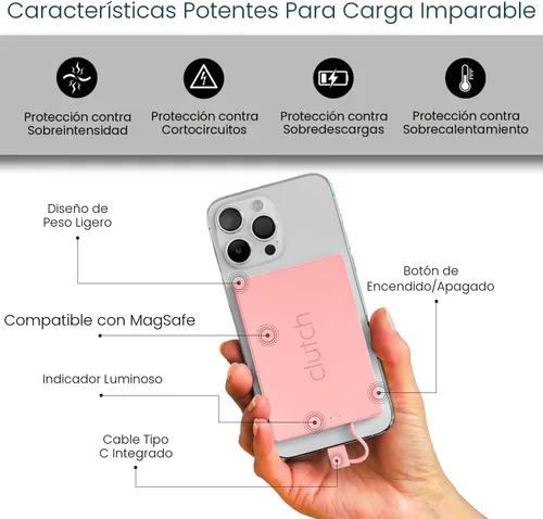 Miniatura 3 de Clutch - Cargador portátil Pro USB-C - Compatible con iPhone 15, 16, 17 y dispositivos Android - Batería magnética de banco de energía - Aprobado