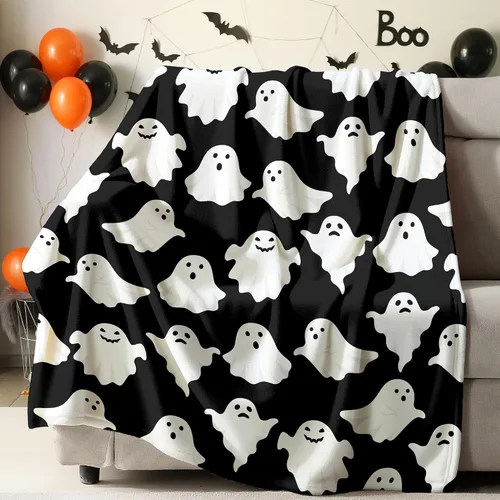 Manta de fantasma de Halloween, linda y divertida, manta de franela suave y acogedora para sofá, cama, sofá, Halloween, espeluznante decoración de