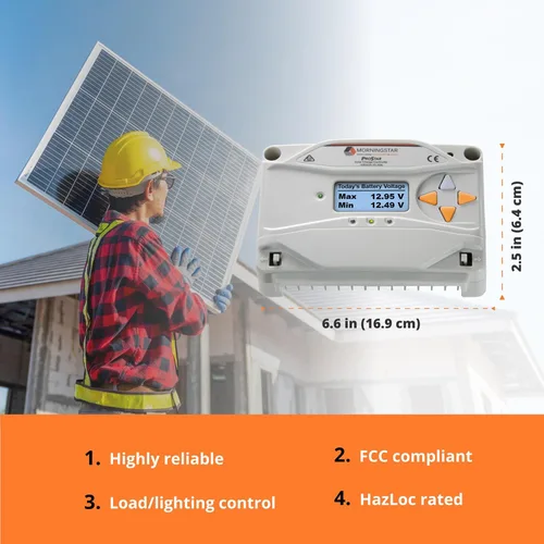 Miniatura 3 de Morningstar Prostar 30A PWM Controlador de carga solar con medidor (PS-30M) - Regulador de panel solar, soporta baterías de litio LA/12V/24V