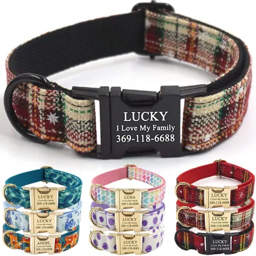 Miniatura 35 de PETDURO Collar Personalizado para Perro A cuadros Negro Blanco con Nombre y Teléfono Grabados en Hebilla de Metal Plateado para Perros Grandes