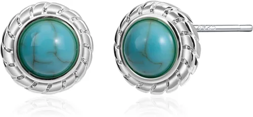 Miniatura 7 de Tibetan Turquoise Earrings 925 Sterling Silver Post Stud Boho Gemstone Hypoallergenic Handmade Earrings for Women Trendy Fashion