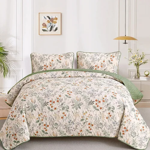Miniatura 15 de Anibedding Juego de edredón azul tamaño King, 3 piezas reversible, elegante patrón de hojas botánicas azules, colcha de microfibra suave para toda