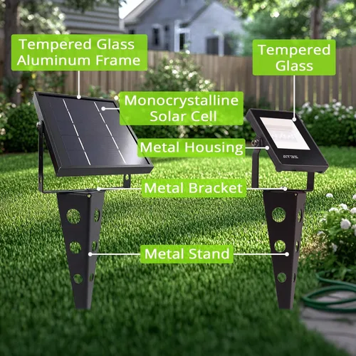 Miniatura 3 de Zeta - Focos solares impermeables para exteriores, 3 en 1, luces de metal blanco cálido, encendido y apagado automático del anochecer al amanecer