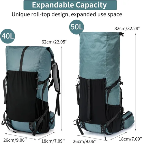 Miniatura 3 de Mochila de senderismo, 40L a 50L de capacidad extra grande, bolsa de senderismo, mochila de campamento con marco interno, mochila deportiva ligera
