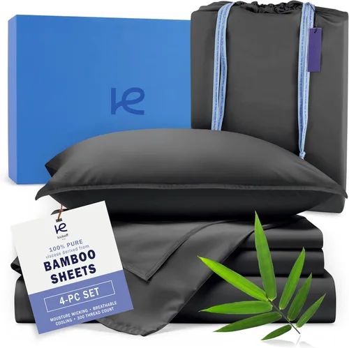 Miniatura 12 de Kickoff Sábanas de bambú de viscosa tamaño King, 4 piezas, 100% viscosa de bambú orgánico, juego de sábanas refrescantes tamaño King, ropa de cama