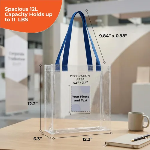 Miniatura 3 de Bolsas de mano personalizadas para estadios, transparentes personalizadas, diseño de TPU de 12.2 x 12.2 x 6.3 pulgadas con asas, ideal para eventos