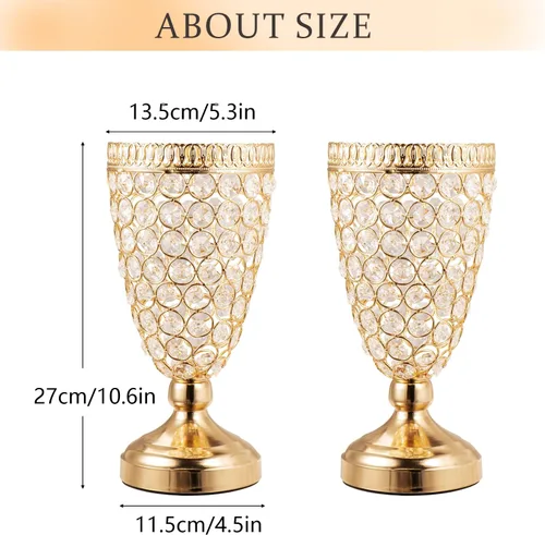Miniatura 5 de Jarrón floral de trompeta de cristal dorado, 2 centros de mesa para mesa de boda, jarrón de cristal de hierro forjado de 10.6 pulgadas, jarrones