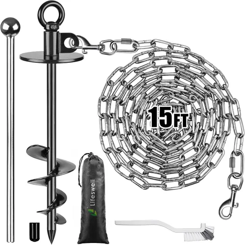 Miniatura 13 de Estaca de amarre resistente de 15" para perros, giro de 360°, sin enredos, fácil de instalar, para perros grandes de hasta 220 libras, perfecta