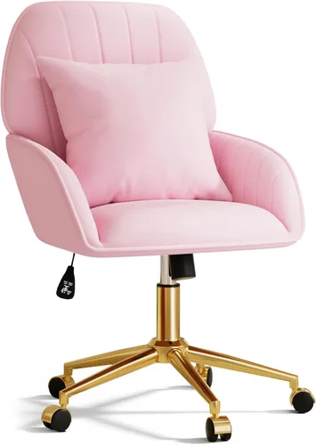 Miniatura 13 de Silla de escritorio para oficina en casa cómoda con ruedas ajustables y giratorias, silla moderna de terciopelo para maquillaje con respaldo y Blanco