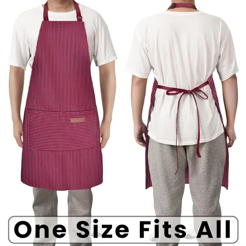 Miniatura 6 de BeLuyi Delantal con babero ajustable con 2 bolsillos, delantales de chef, cocina, cocina, restaurante para mujer, hombre Rayas de vino