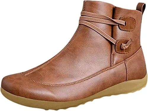Miniatura 5 de Botas para mujer, botines planos, cómodos, informales, elegantes, occidentales, elegantes, anchos, modernos, sin cierre