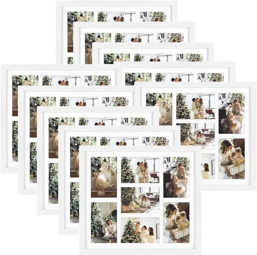 Miniatura 23 de Golden State Art, Juego de 3, marcos de collage de madera marrón envejecida de 13.7 x 15.7 pulgadas, paspartú blanco, muestra siete fotos de 4 x 6