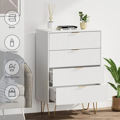 Miniatura 6 de Masupu Cómoda de 4 cajones, cajón, armario de almacenamiento alto con patas de metal, cómoda pequeña para dormitorio, sala de estar, armario