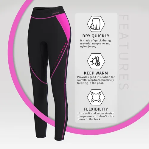 Miniatura 4 de GoldFin pantalones de traje de neopreno para mujer, 2 mm de neopreno, pantalones para mantenerse caliente para aeróbicos acuáticos, buceo, surf
