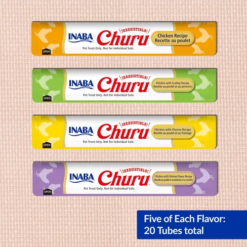 Miniatura 6 de Inaba Churu Golosinas para gatos, puré cremoso sin cereales que se puede lamer y exprimir, suplemento con vitamina E y taurina, 0.5 onzas en cada