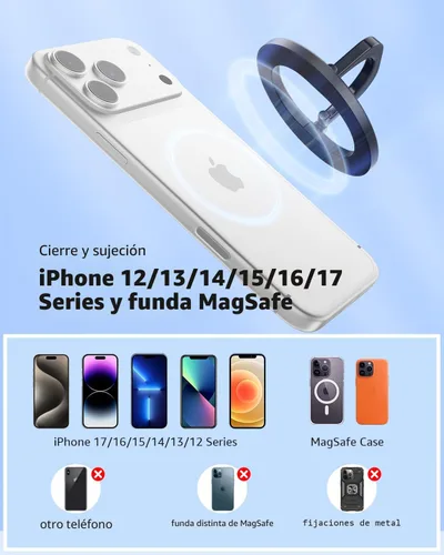 Miniatura 6 de SUPERONE para soporte de anillo de teléfono MagSafe, soporte magnético ajustable y removible compatible solo con accesorios MagSafe para iPhone Negro