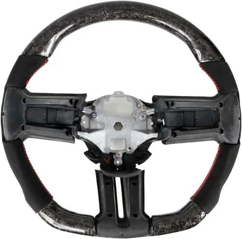 Miniatura 19 de IKON MOTORSPORTS, Volante compatible con Ford Mustang 2010-2014, Kit de reemplazo de cuerpo de volante en fibra de carbono y cuero con costura azul