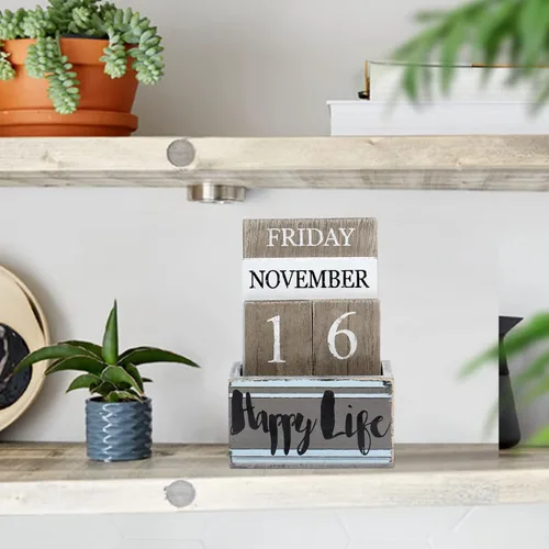 Miniatura 8 de Notakia Calendario perpetuo, bloques de calendario de madera, calendario vintage de bloques de madera para oficina en casa, accesorios de Vida feliz