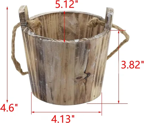 Miniatura 2 de MY MIRONEY Macetas de 20 onzas, maceta de barril de madera vintage, maceta rústica sólida con asas de metal y marco para maceta