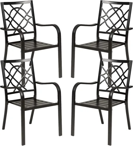 Miniatura 11 de SOLAURA 2 sillas de hierro forjado para patio de 300 libras, sillas de comedor de metal para exteriores, sillas de bistró apilables con reposabrazos