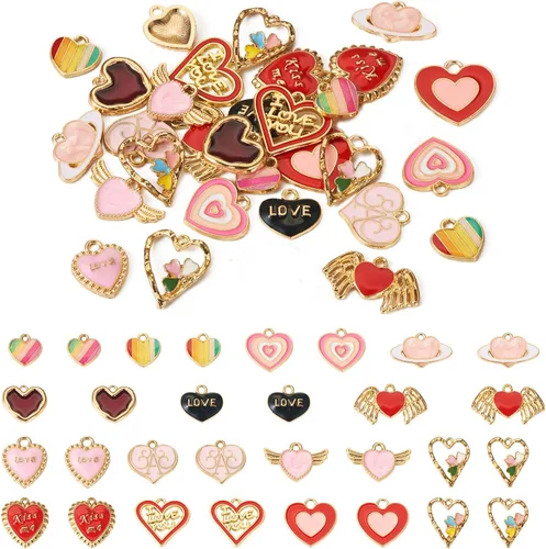 Dijes de esmalte de aleación surtidos con diseño de corazón de arco iris, encantos de corazón de amor, dijes de joyería coloridos, dijes de pulsera,