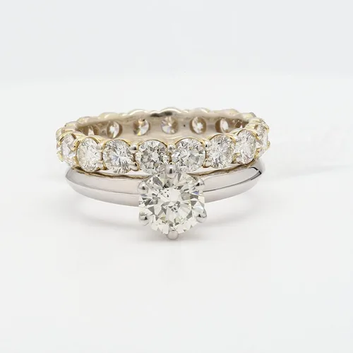 Miniatura 9 de Anillo de boda de eternidad de oro amarillo de 14 quilates con diamantes cultivados en laboratorio (2.50 cttw, color I-J, claridad VS2-SI1), Metal