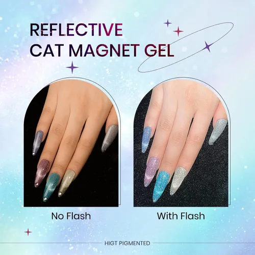 Miniatura 3 de Esmalte de uñas de gel reflectante de ojo de gato, brillante holográfico magnético, gel 9D, juego de esmaltes de gel de ojo de gato, 12