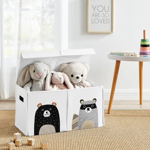 Miniatura 2 de Sweet Jojo Designs Woodland Bear Racoon - Caja de almacenamiento pequeña de tela para niños o niñas, para guardería o habitación de niños
