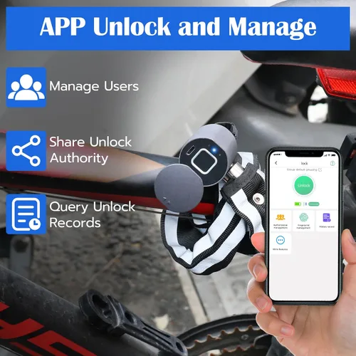 Miniatura 4 de Eseesmart Cerradura de cadena para bicicleta, cerraduras de bicicleta de huellas dactilares, antirrobo, cerraduras de seguridad de 3.28 pies