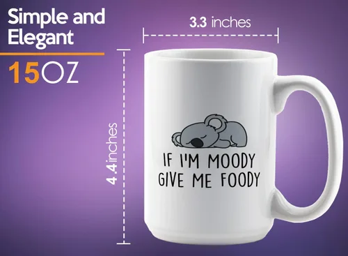 Miniatura 6 de Taza de café Lazy Animal de 15 onzas, color blanco -If I'm Moody Give Me Foody - Funny Lazy Friends About Koala Cute Animal Pet Keeper Amistad Food