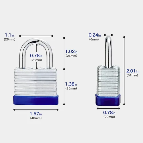 Miniatura 4 de Lock Candados para exteriores, candado laminado con llave, cuerpo ancho de 1-9/16 pulgadas, juego de candados con llaves (paquete de 12)