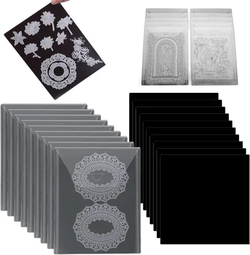 Miniatura 9 de Paquete de 10 bolsillos de almacenamiento de plástico transparente resistentes y 10 hojas magnéticas de goma suave para troqueles de corte, 20