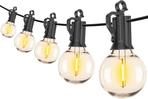 Miniatura 9 de Brightown Guirnalda de luces para exteriores de 30 pies – Luces comerciales para patio con 30 bombillas LED G40 inastillables, luz colgante
